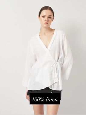 100% Linen White Wrap Kimono Top Zara Airy Light Breathable 3242 / 707 / 250